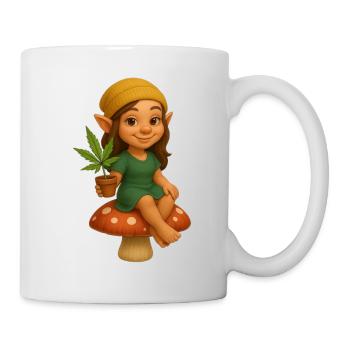 Zwergin auf Pilz mit Cannabispflanze - Tasse - Weiß - Rechts