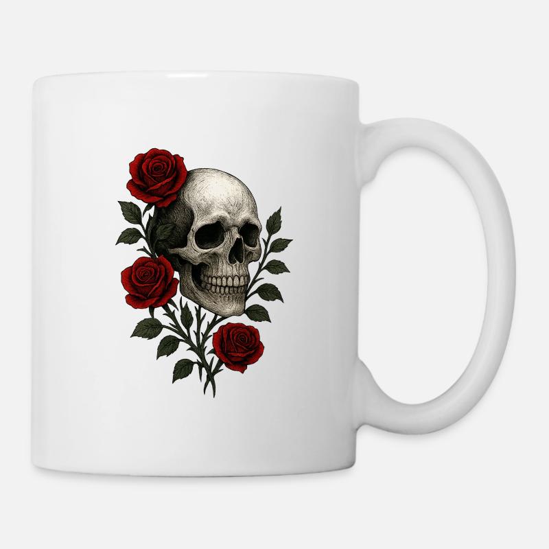 Crâne gothique avec motif de roses romantiques - Mug blanc - blanc