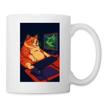 Mollige Gaming-Katze mit Retro-Pixel-Art - Tasse - Weiß - Rechts
