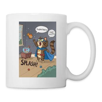 Superhero Cat Splash — Regretful Goldfish Saga - Mug - white - Right