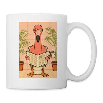 Flamingo liest Zeitung auf Klo Badezimmer Poster - Tasse - Weiß - Rechts
