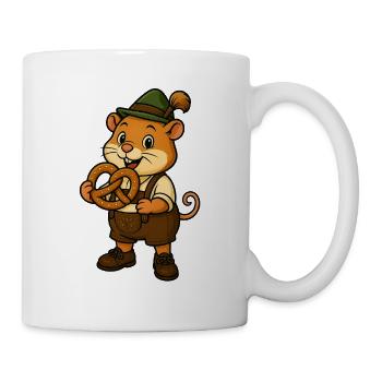 Hamster in Trachtenkleidung mit Brezn - Tasse - Weiß - Rechts