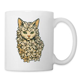 Floral Cat Portrait Artwork, Love Cats  - Mug - white - Right