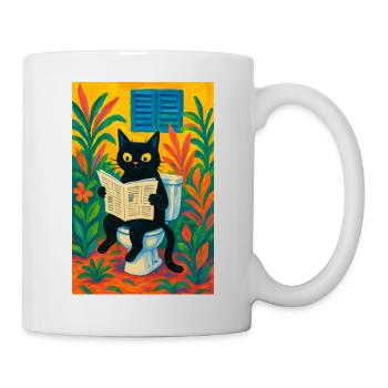 Skurrile schwarze Katze liest auf der Toilette - Tasse - Weiß - Rechts