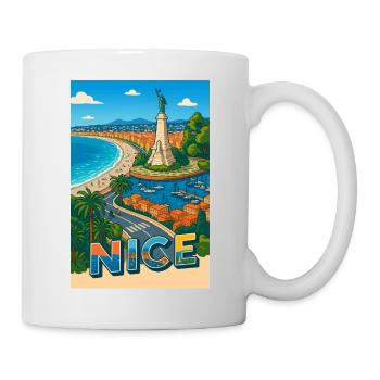  Nice Vue emblématique avec statue et mer - Mug blanc - blanc - Droite