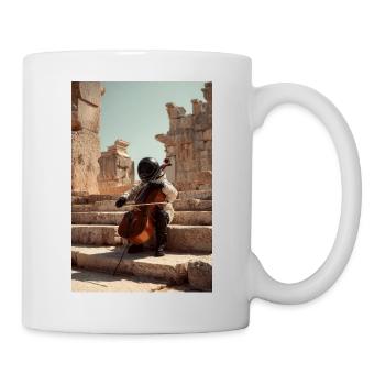 Futuristic Astronaut Playing Cello on Ancient Step - Mug - white - Right
