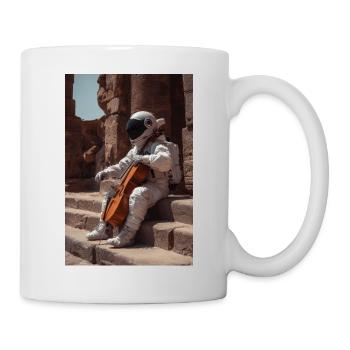 Astronaut mit Cello auf uralten Stufen - Tasse - Weiß - Rechts