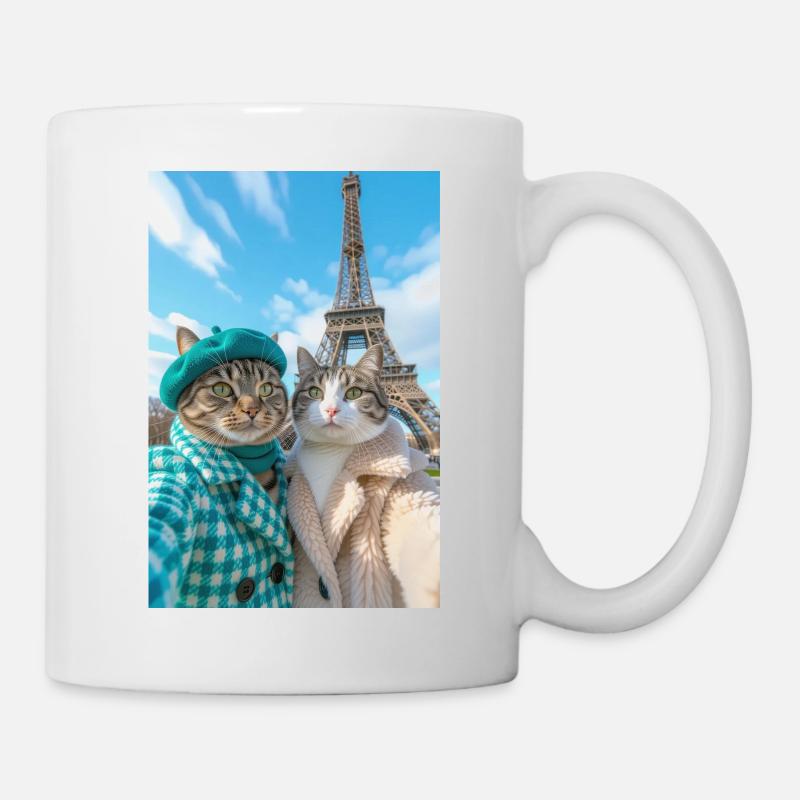 Stylish cats in Paris in winter - Mug - white