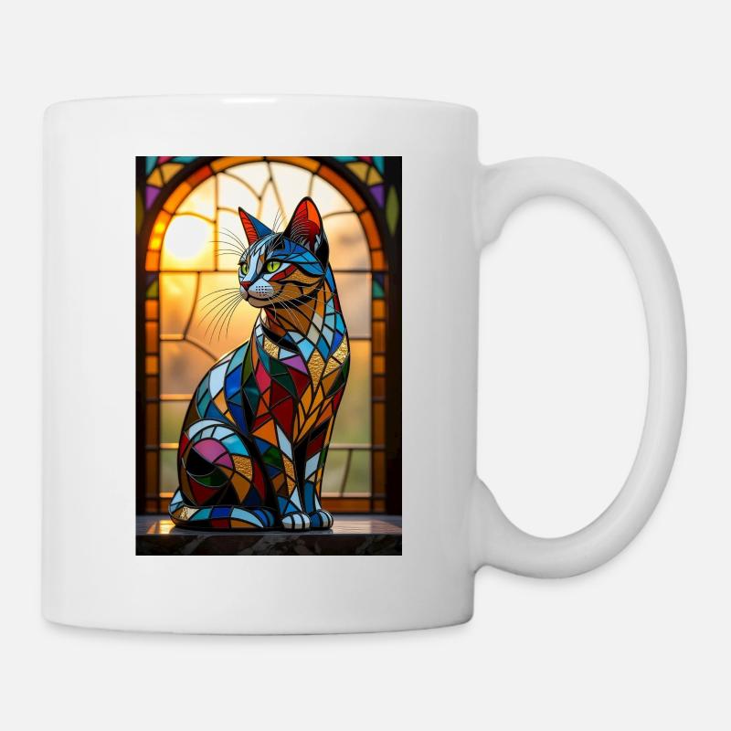 Gato Art Déco en Vitrail Coloré - Mug blanc - blanc
