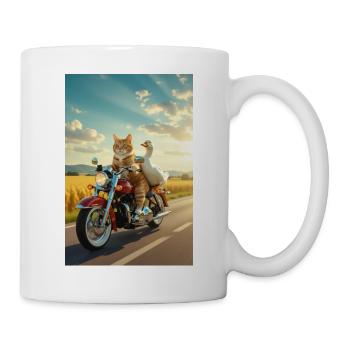 Katze und Gans auf einem Motorrad - Tasse - Weiß - Rechts