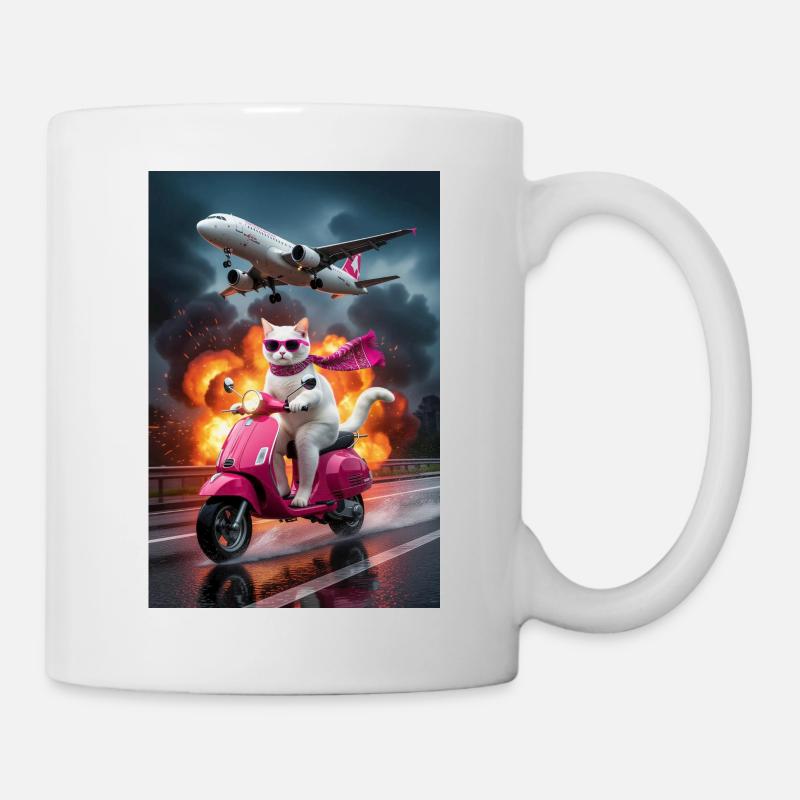 Stylistic Kitten on Scooter - Mug - white