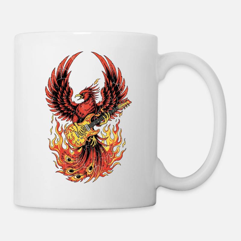 Fiery Eagle Guitar Rock Design - Mug - white