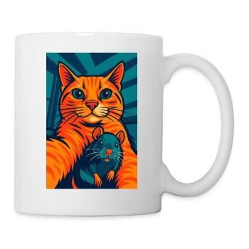 Lustige orange Katze Katze und Maus - Tasse - Weiß - Rechts
