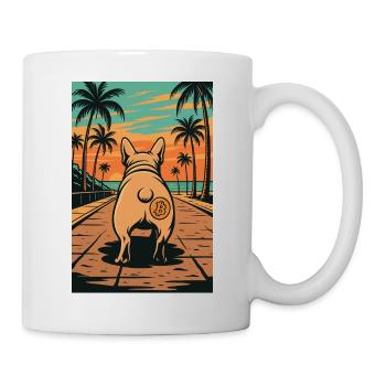 Chien avec tatouage Bitcoin avant le coucher du soleil - Mug blanc - blanc - Droite