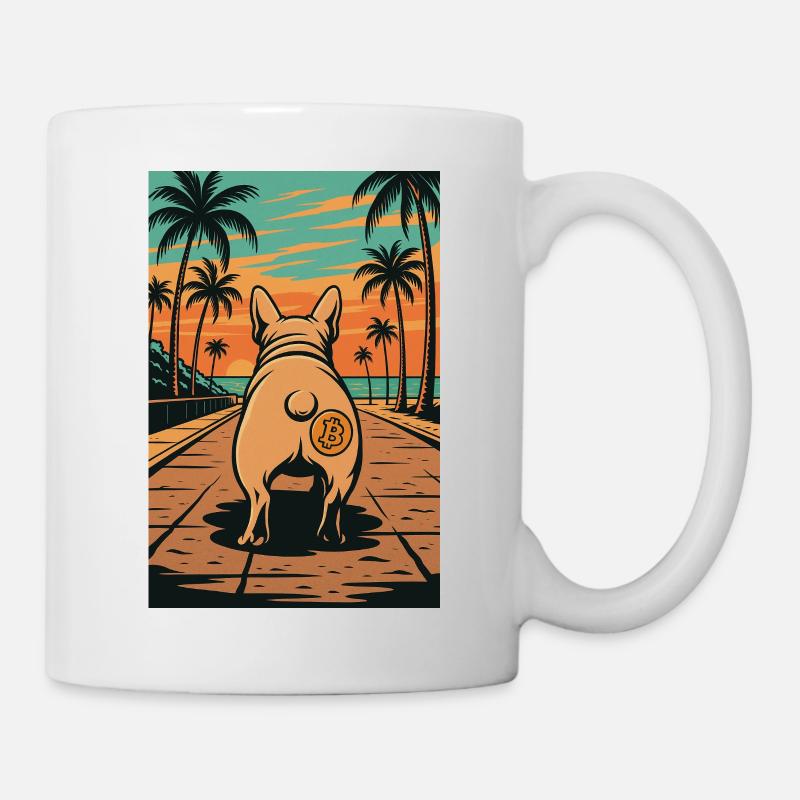 Dog with Bitcoin tattoo before sunset - Mug - white