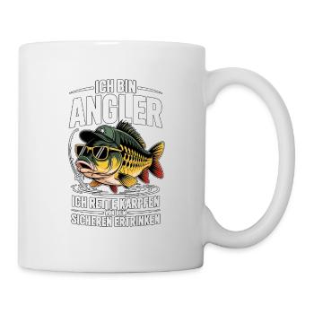 Ich rette Karpfen – Lustiges Angler Motiv - Tasse - Weiß - Rechts
