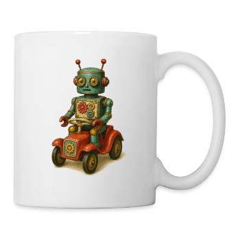 Jouet robot rétro avec une voiture en étain - Mug blanc - blanc - Droite