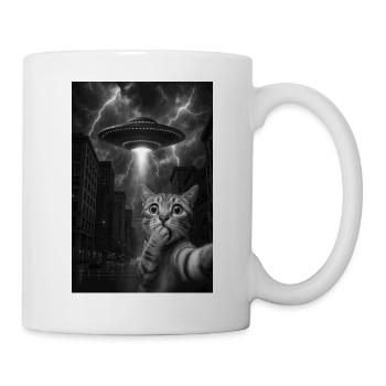 Chat selfie avec un OVNI extraterrestre - Chat OVNI - Mug blanc - blanc - Droite