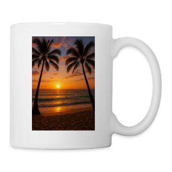 Sonnenuntergang am Strand mit Palmen - Tasse - Weiß - Rechts