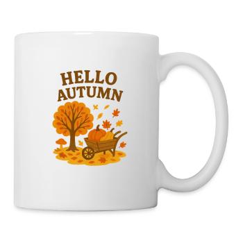 Herbstliches Willkommen mit Baum und Kürbis - Tasse - Weiß - Rechts