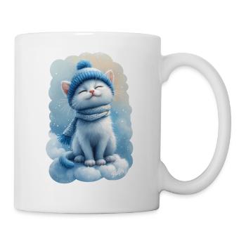 😺 Glückliches Kätzchen auf der Wolke - Aquarell - Tasse - Weiß - Rechts