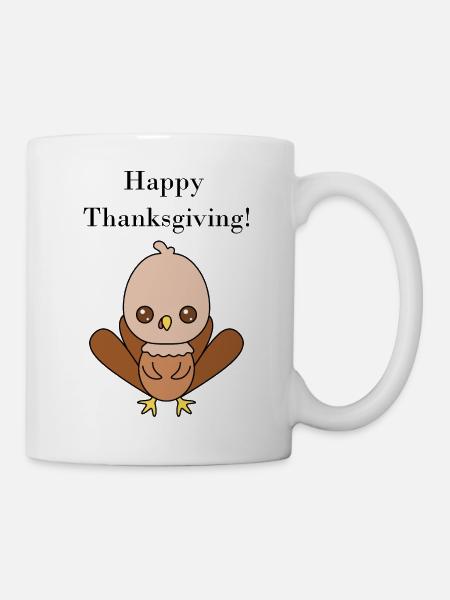 Niedliche Truthahn-Illustration für Thanksgiving - Tasse - Weiß