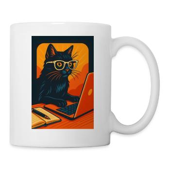 Tech-Savvy Cat with Glasses, love Cats  - Mug - white - Right