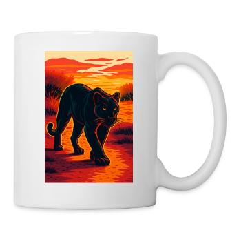 Sonnenuntergang Schwarzer Jaguar Panther Illustration - Tasse - Weiß - Rechts