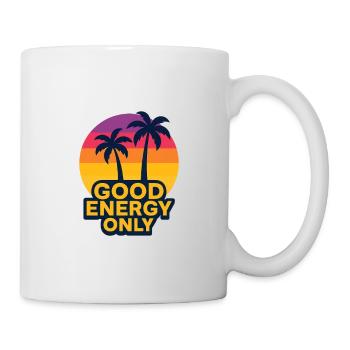 Sonnige Palmen mit Gute Energie Botschaft - Tasse - Weiß - Rechts