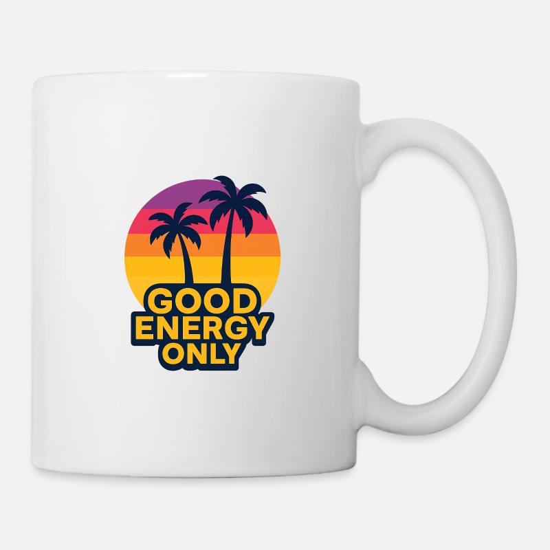 Des palmiers ensoleillés avec un message de bonne énergie - Mug blanc - blanc