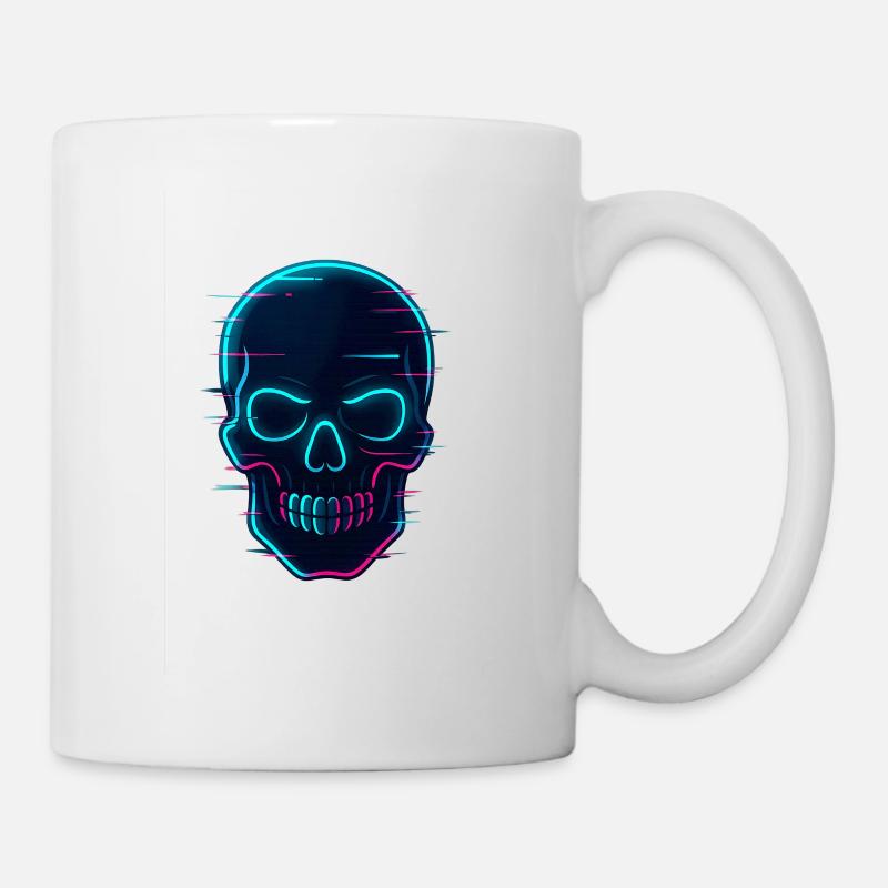 Neon Cyber Skull Design - Mug - white