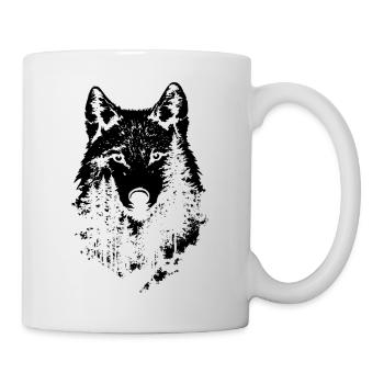 Wolf Gesicht Wald Silhouette - Tasse - Weiß - Rechts