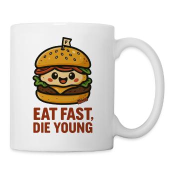 Kawaii Hamburger Figur mit lustigem Slogan - Tasse - Weiß - Rechts