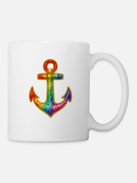 Leuchtender Anker in Regenbogenfarben - Tasse - Weiß