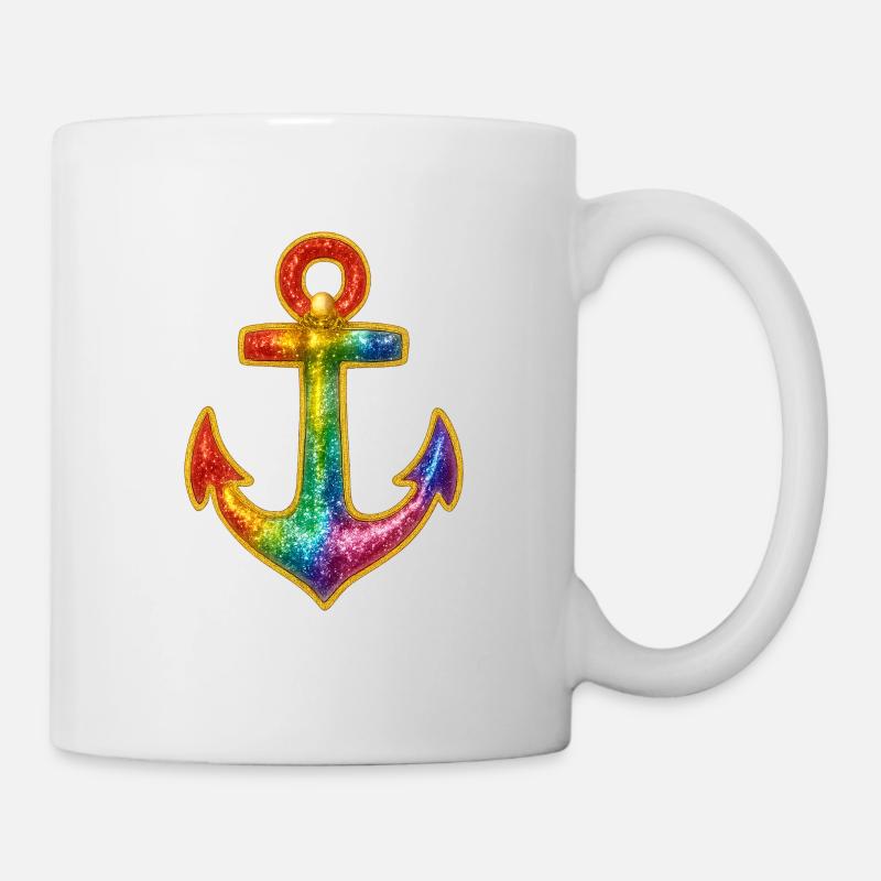 Leuchtender Anker in Regenbogenfarben - Tasse - Weiß