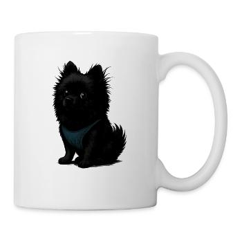Schwarzer Spitz Hund mit blauer Weste - Tasse - Weiß - Rechts
