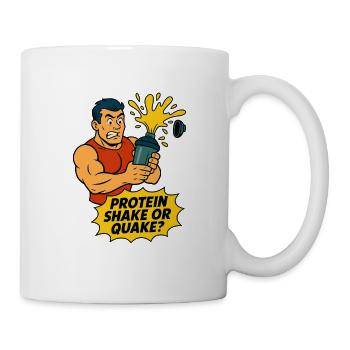 Dessin animé amusant sur le fitness - Shake protéiné ou tremblement de terre - Mug blanc - blanc - Droite