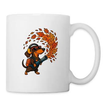 Autumnal Adventure Dachshund with Leaf Blower - Mug - white - Right