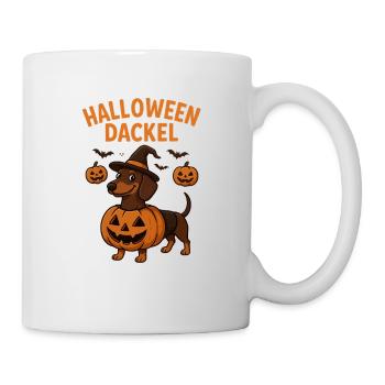 Halloween Dackel mit Kürbismotiv - Tasse - Weiß - Rechts