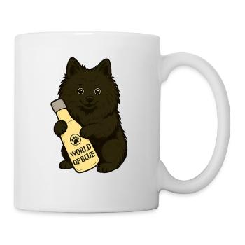 Niedlicher Spitz (Hund) mit Flasche - Tasse - Weiß - Rechts