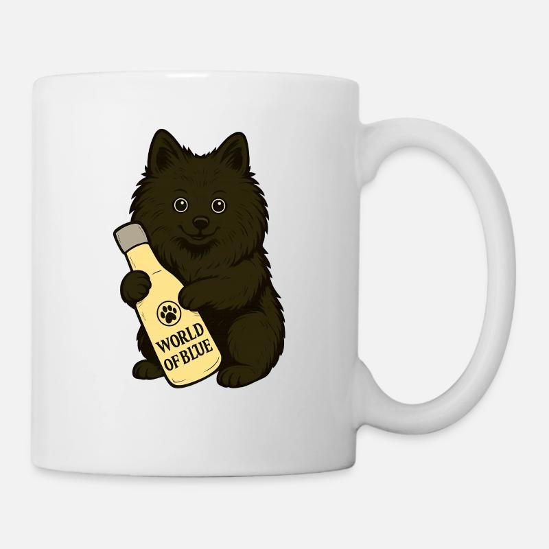 Cute Spitz (dog) with bottle - Mug - white