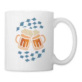 Bierkrüge anstoßen – Bayerisches Rautenmuster Cart - Tasse - Weiß - Rechts