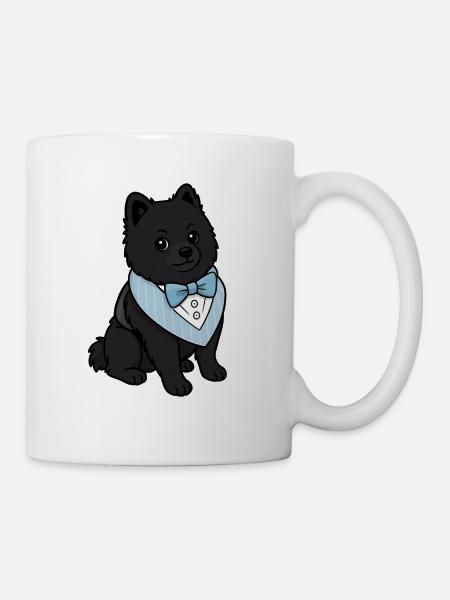 Eleganter Spitz Hund in Fliege - Tasse - Weiß