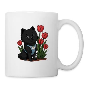 Süßer Spitz Hund mit Tulpen - Tasse - Weiß - Rechts