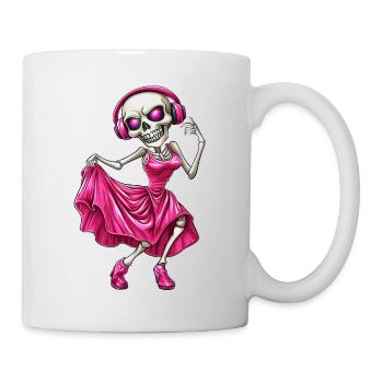 Crazy skeleton in pink dress and headphones :) - Mug - white - Right