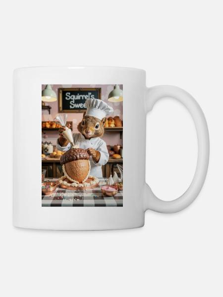 Chef écureuil humanoïde avec gâteau au chocolat - Mug blanc - blanc