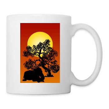 Silhouette Elefant und Baum in Afrika - Tasse - Weiß - Rechts