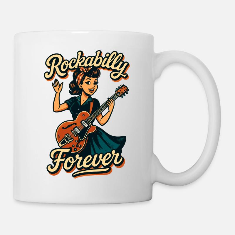 Rockabilly Forever E-Gitarre Frau 50er Geschenk - Tasse - Weiß