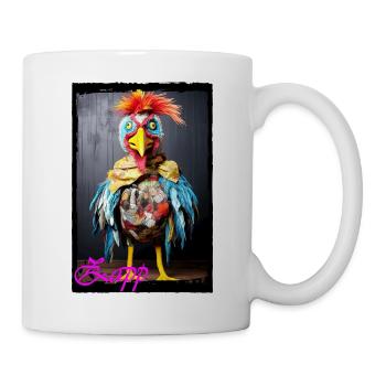 Bunter Masken-Vogel Puppe Streetart schräg  - Tasse - Weiß - Rechts