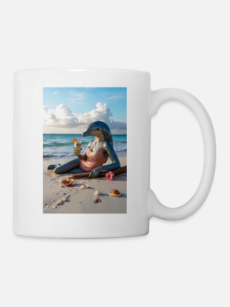 Humanoid Dolphin on the Beach - Mug - white